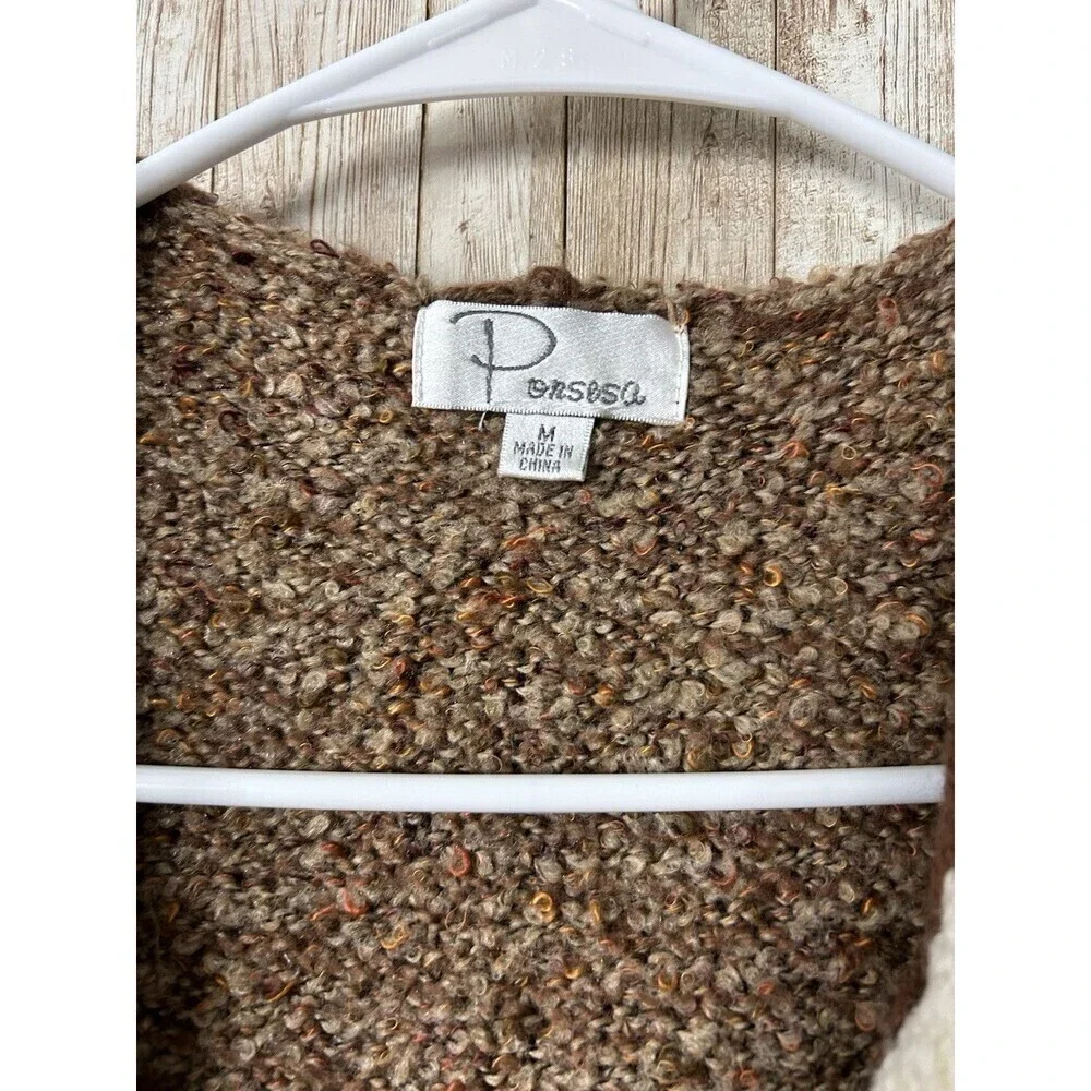 Ponsesa Womens M Brown Nubby Knit Yarn Toggle Vest Hooded Sweater Gorpcore